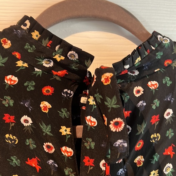 Equipment France Aurora multi floral black silk blouse mock neck bow top XL - Picture 7 of 10